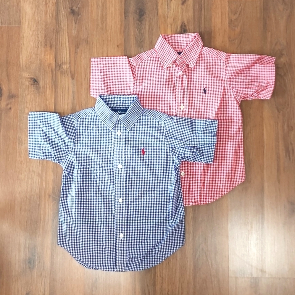 2 Piece Lot Ralph Lauren Toddler Polo Button Down Collared Shirts - Gingham